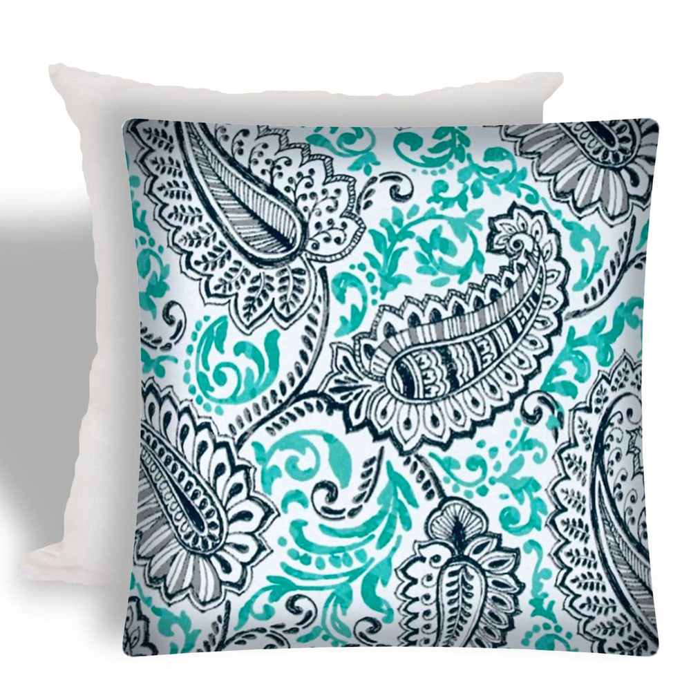17" X 17" Navy Blue And White Zippered Paisley Throw Indoor Outdoor Pillow - Homeroots