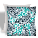 17" X 17" Navy Blue And White Zippered Paisley Throw Indoor Outdoor Pillow - Homeroots