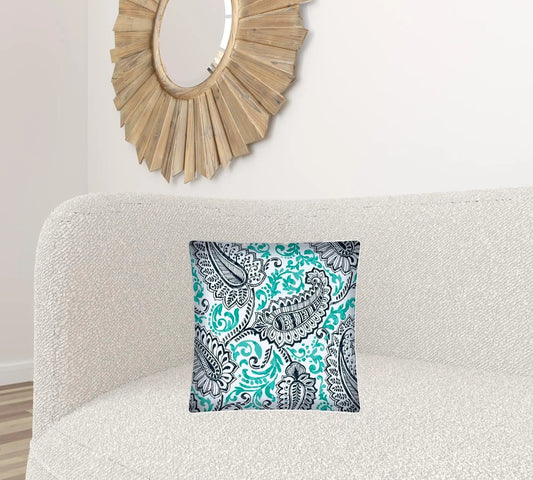 17" X 17" Navy Blue And White Zippered Paisley Throw Indoor Outdoor Pillow - Homeroots