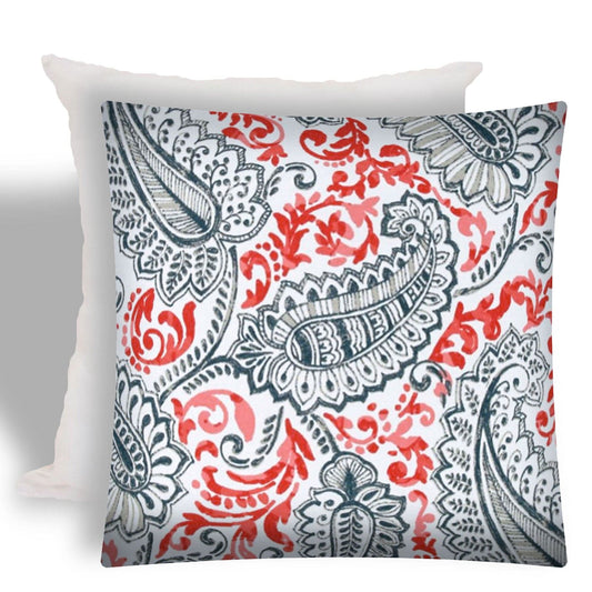 17" X 17" Coral And White Zippered Paisley Throw Indoor Outdoor Pillow - Homeroots