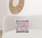 17" X 17" Coral And White Zippered Paisley Throw Indoor Outdoor Pillow - Homeroots