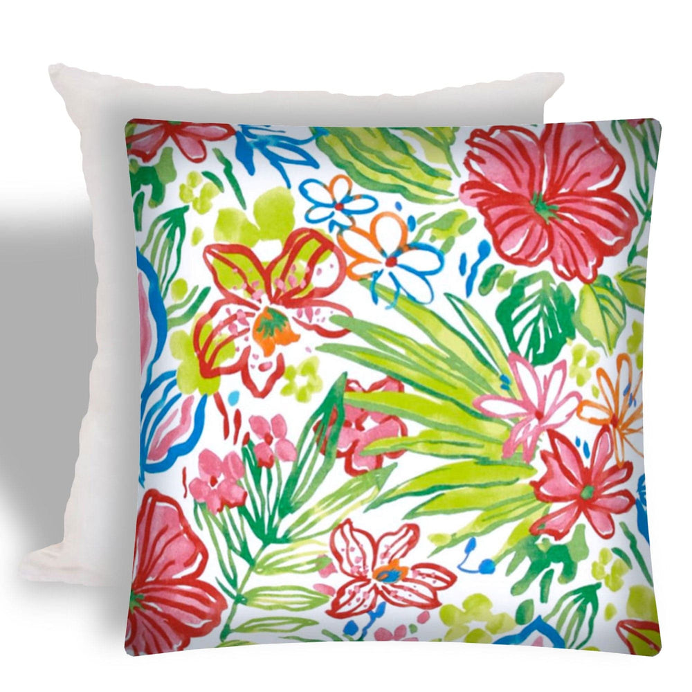 17" X 17" White And Green Zippered Floral Throw Indoor Outdoor Pillow - Homeroots