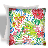 17" X 17" White And Green Zippered Floral Throw Indoor Outdoor Pillow - Homeroots