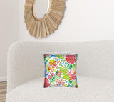 17" X 17" White And Green Zippered Floral Throw Indoor Outdoor Pillow - Homeroots