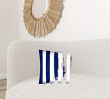 17" X 17" Navy Blue And White Zippered Striped Throw Indoor Outdoor Pillow - Homeroots