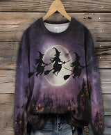 Women's Long-sleeve Crew-neck Halloween-print Hoodie