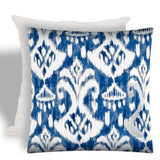 17" X 17" Indigo And Cream Zippered Ikat Throw Indoor Outdoor Pillow - Homeroots