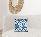 17" X 17" Indigo And Cream Zippered Ikat Throw Indoor Outdoor Pillow - Homeroots