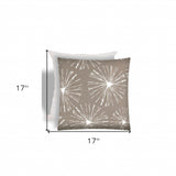 17" X 17" Taupe And White Zippered Floral Throw Indoor Outdoor Pillow - Homeroots