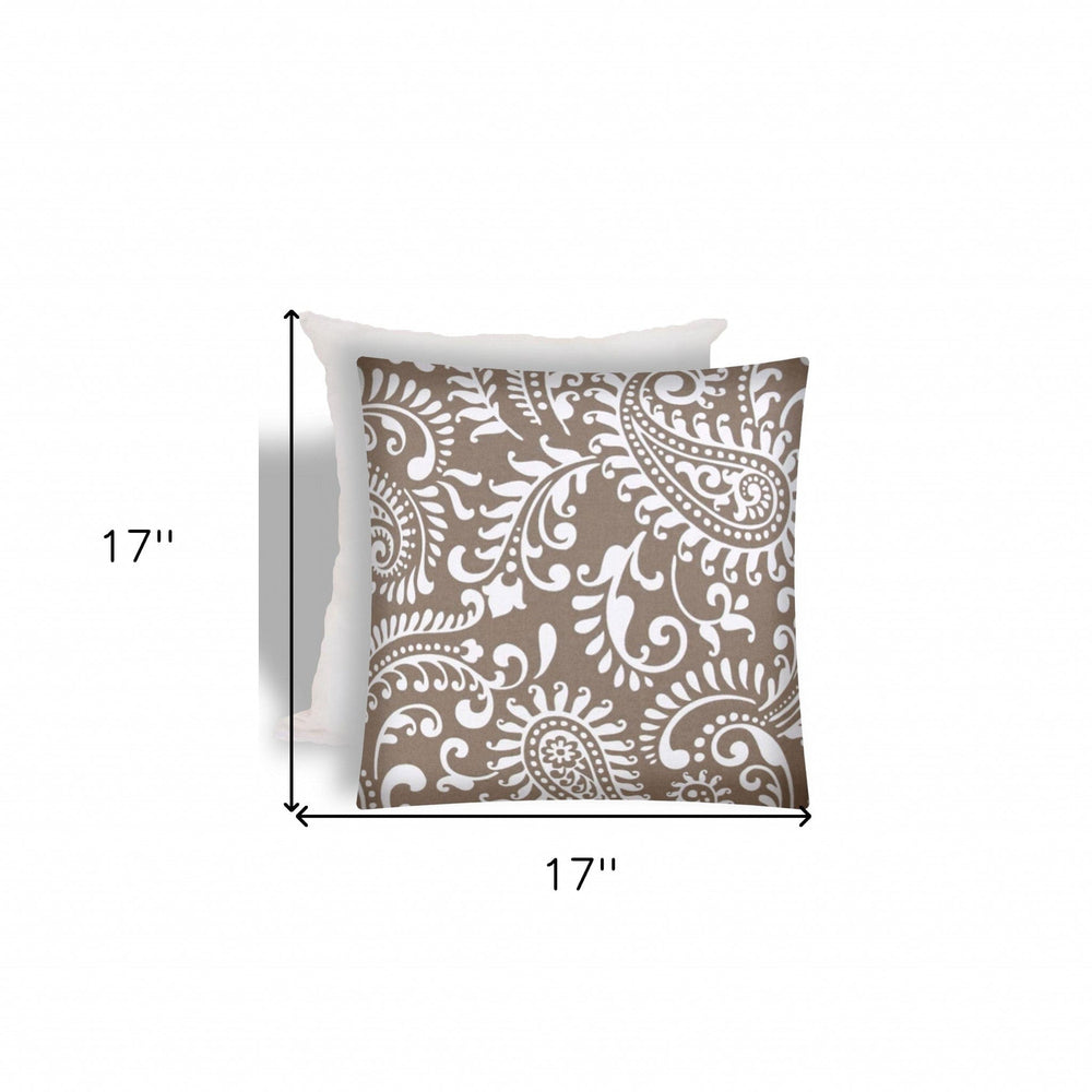 17" X 17" Taupe And White Zippered Paisley Throw Indoor Outdoor Pillow - Homeroots - Flyclothing LLC