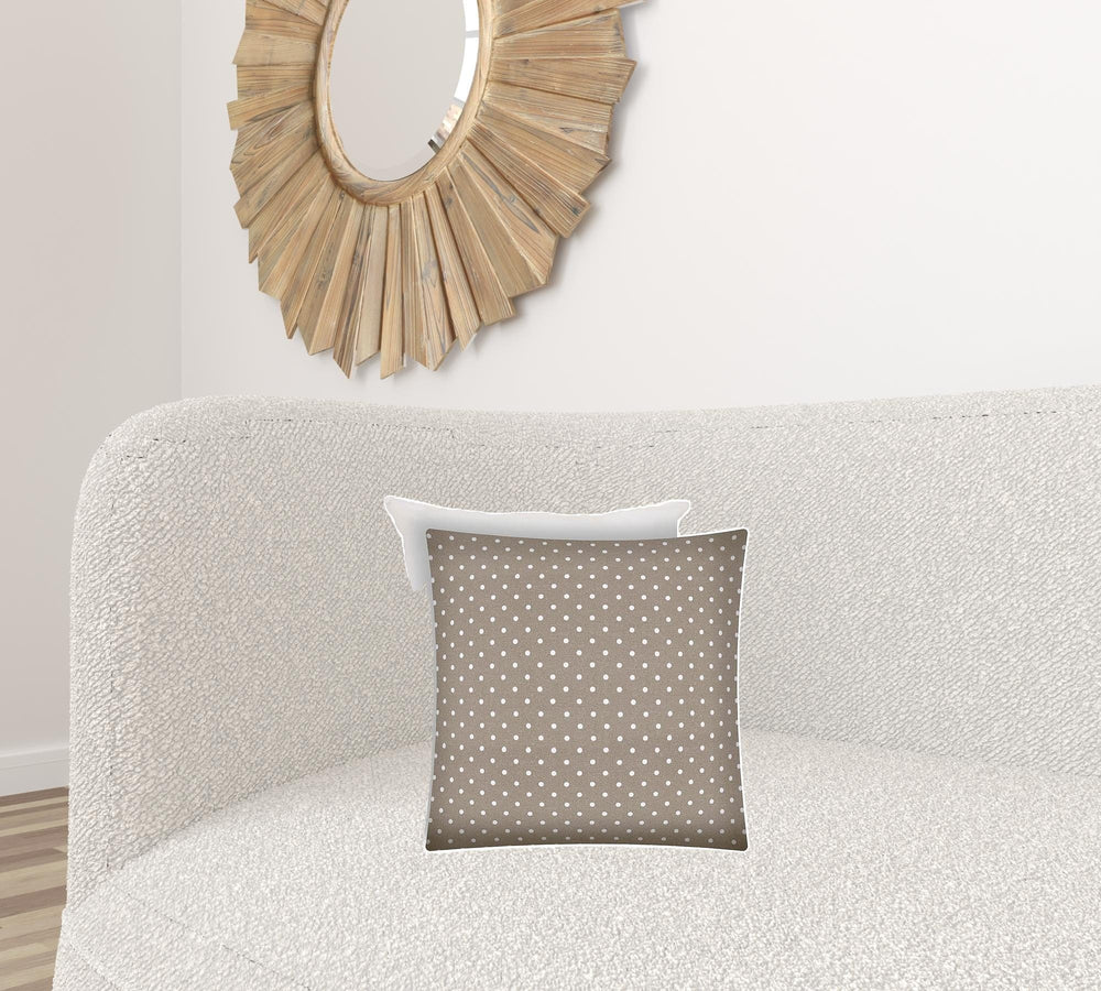 17" X 17" Taupe And White Zippered Polka Dots Throw Indoor Outdoor Pillow - Homeroots - Flyclothing LLC