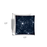 17" X 17" Navy Blue And White Zippered Floral Throw Indoor Outdoor Pillow - Homeroots