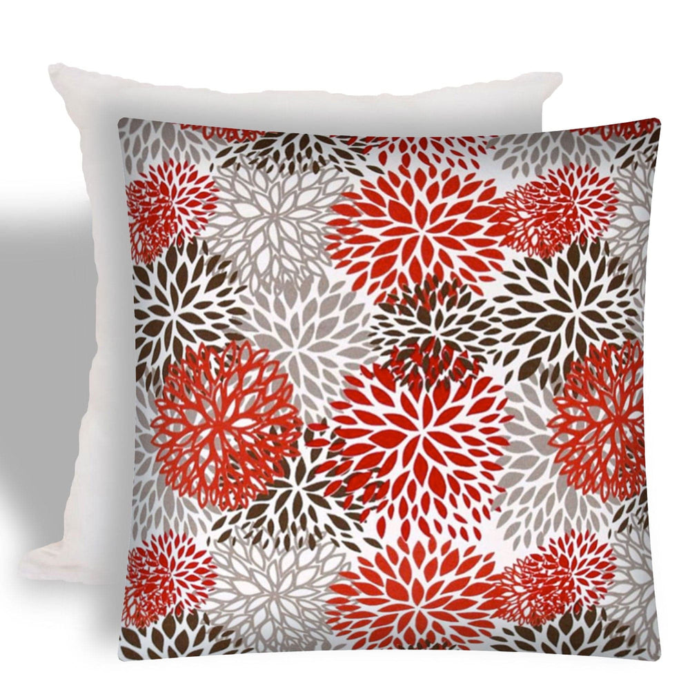 17" X 17" Red And White Zippered Floral Throw Indoor Outdoor Pillow - Homeroots