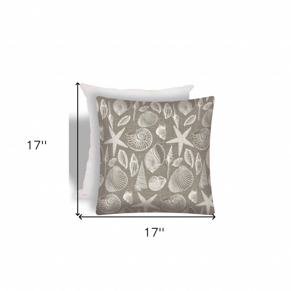 17" X 17" Cream And Gray Seashells Zippered Nautical Throw Indoor Outdoor Pillow - Homeroots - Flyclothing LLC