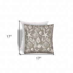 17" X 17" Cream And Gray Seashells Zippered Nautical Throw Indoor Outdoor Pillow