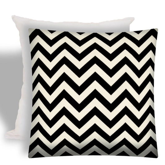 17" X 17" Black And Ivory Zippered Zigzag Throw Indoor Outdoor Pillow - Homeroots