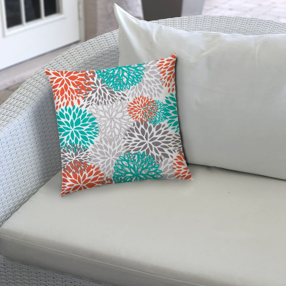 20" X 20" Orange And White Blown Seam Floral Throw Indoor Outdoor Pillow - Homeroots - Flyclothing LLC