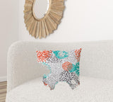 20" X 20" Orange And White Blown Seam Floral Throw Indoor Outdoor Pillow - Homeroots