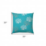 20" X 20" Aqua And White Corals Blown Seam Coastal Throw Indoor Outdoor Pillow - Homeroots - Flyclothing LLC