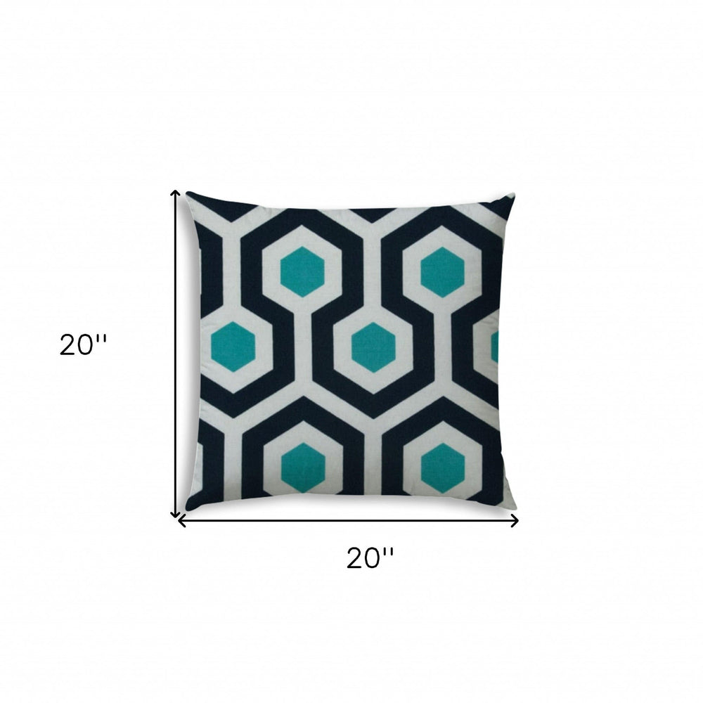 20" X 20" White And Aqua Blown Seam Trellis Throw Indoor Outdoor Pillow - Homeroots