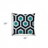 20" X 20" White And Aqua Blown Seam Trellis Throw Indoor Outdoor Pillow - Homeroots