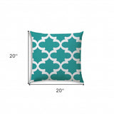 20" X 20" Turquoise And White Blown Seam Quatrefoil Throw Indoor Outdoor Pillow - Homeroots