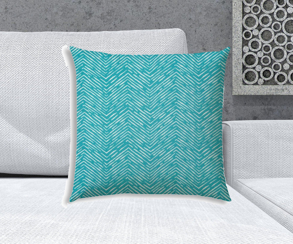 20" X 20" Turquoise And White Blown Seam Chevron Throw Indoor Outdoor Pillow - Homeroots