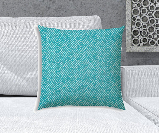 20" X 20" Turquoise And White Blown Seam Chevron Throw Indoor Outdoor Pillow - Homeroots