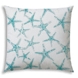 20" X 20" Turquoise And White Starfish Blown Seam Coastal Throw Indoor Outdoor Pillow - Homeroots
