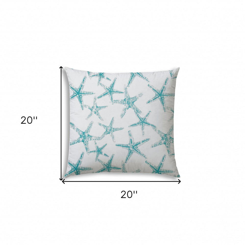 20" X 20" Turquoise And White Starfish Blown Seam Coastal Throw Indoor Outdoor Pillow - Homeroots - Flyclothing LLC