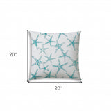 20" X 20" Turquoise And White Starfish Blown Seam Coastal Throw Indoor Outdoor Pillow - Homeroots - Flyclothing LLC