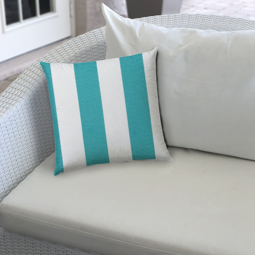 20" X 20" Turquoise And White Blown Seam Striped Throw Indoor Outdoor Pillow - Homeroots - Flyclothing LLC