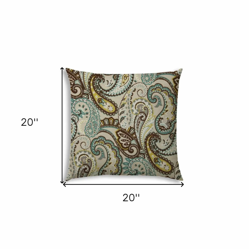 20" X 20" Brown And Teal Blown Seam Paisley Throw Indoor Outdoor Pillow - Homeroots - Flyclothing LLC