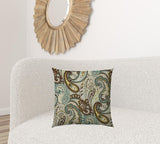 20" X 20" Brown And Teal Blown Seam Paisley Throw Indoor Outdoor Pillow - Homeroots