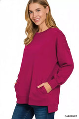 Zenana Fleece Hi-low Boyfriend Sweatshirts with Pockets - Trendsi - Flyclothing LLC