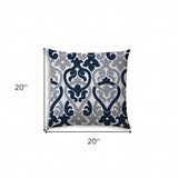 20" X 20" Navy Blue And White Blown Seam Trellis Throw Indoor Outdoor Pillow - Homeroots