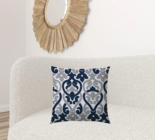 20" X 20" Navy Blue And White Blown Seam Trellis Throw Indoor Outdoor Pillow - Homeroots