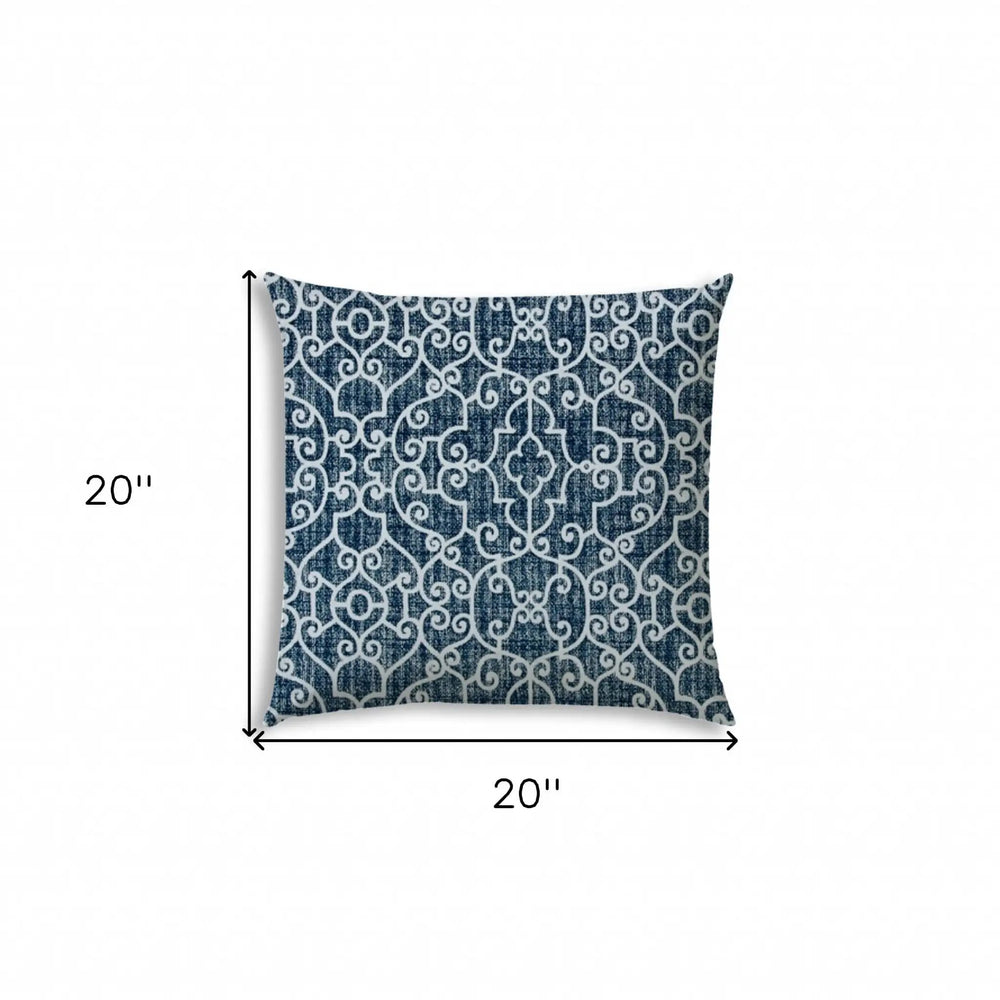 20" X 20" Indigo And Navy Blown Seam Stencil Throw Indoor Outdoor Pillow - Homeroots