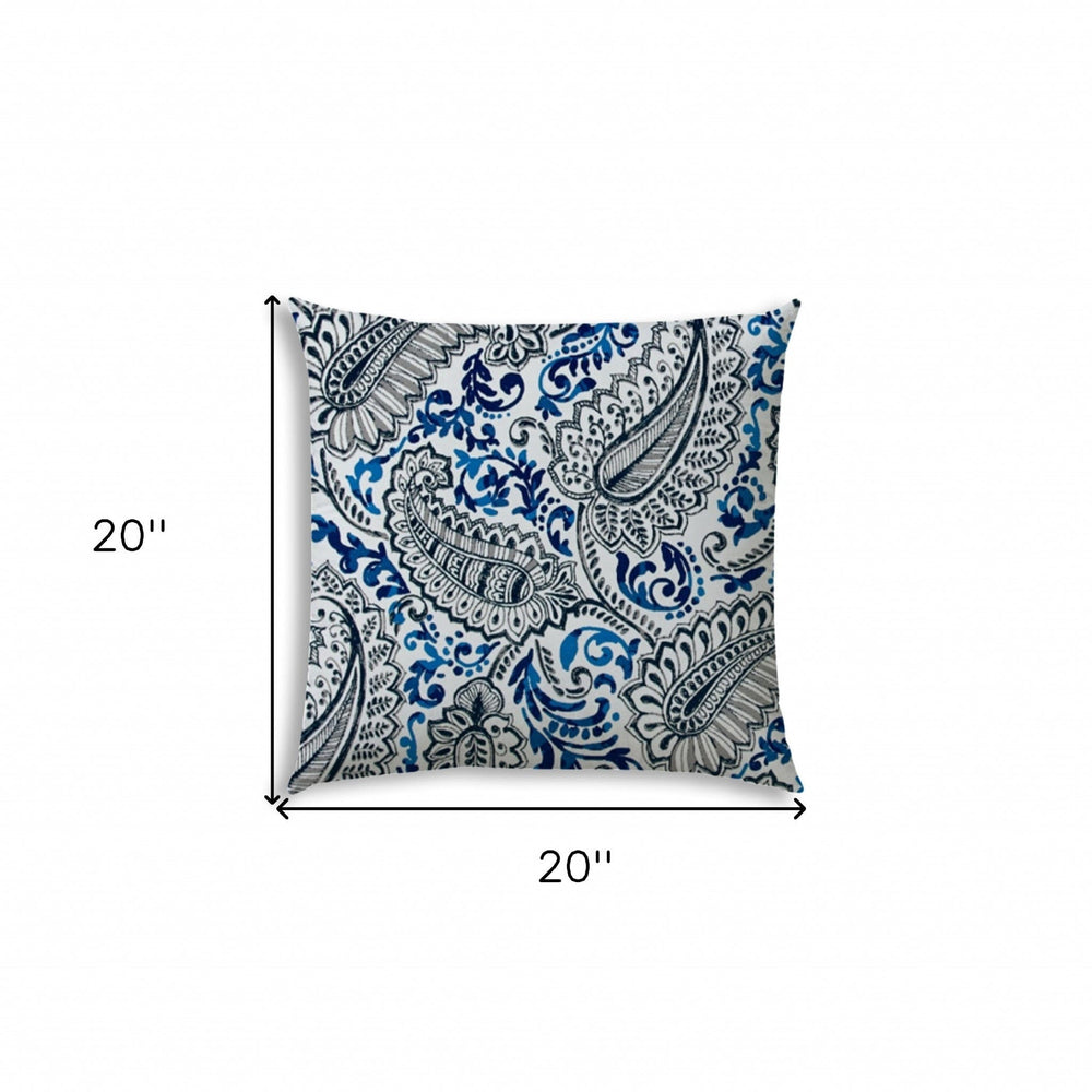 20" X 20" White And Blue Blown Seam Paisley Throw Indoor Outdoor Pillow - Homeroots - Flyclothing LLC