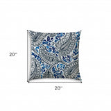 20" X 20" White And Blue Blown Seam Paisley Throw Indoor Outdoor Pillow - Homeroots - Flyclothing LLC