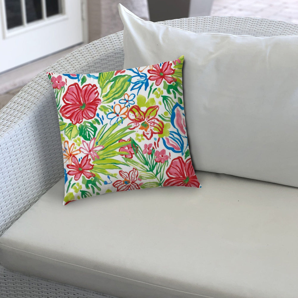 20" Green and White Floral Indoor Outdoor Throw Pillow Cover and Insert - Homeroots - Flyclothing LLC