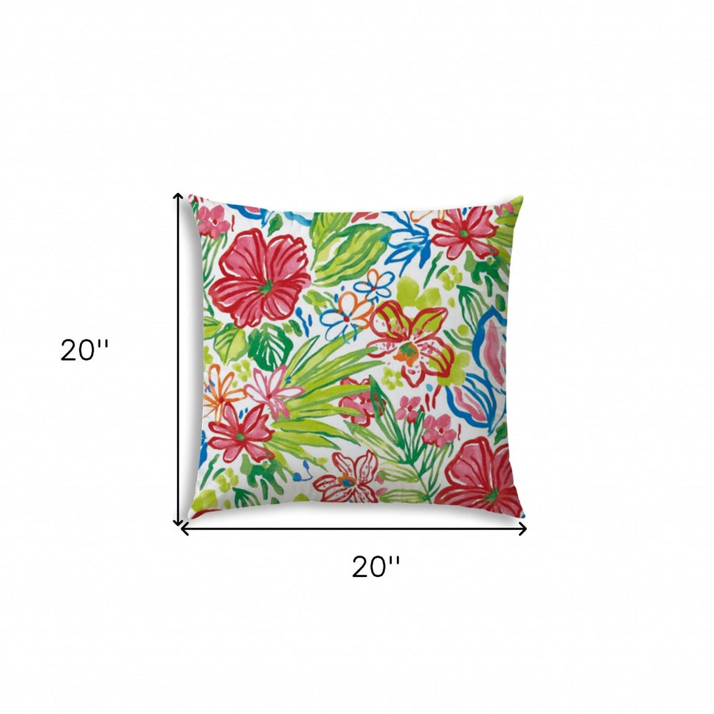 20" Green and White Floral Indoor Outdoor Throw Pillow Cover and Insert - Homeroots - Flyclothing LLC