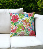20" Green and White Floral Indoor Outdoor Throw Pillow Cover and Insert - Homeroots