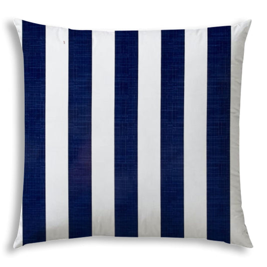 20" X 20" Navy Blue And White Blown Seam Striped Throw Indoor Outdoor Pillow