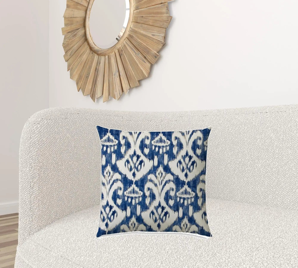 20" X 20" Indigo And Cream Blown Seam Ikat Throw Indoor Outdoor Pillow - Homeroots - Flyclothing LLC