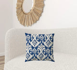 20" X 20" Indigo And Cream Blown Seam Ikat Throw Indoor Outdoor Pillow - Homeroots