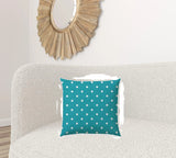 20" X 20" Turquoise Blown Seam Polka Dots Throw Indoor Outdoor Pillow - Homeroots
