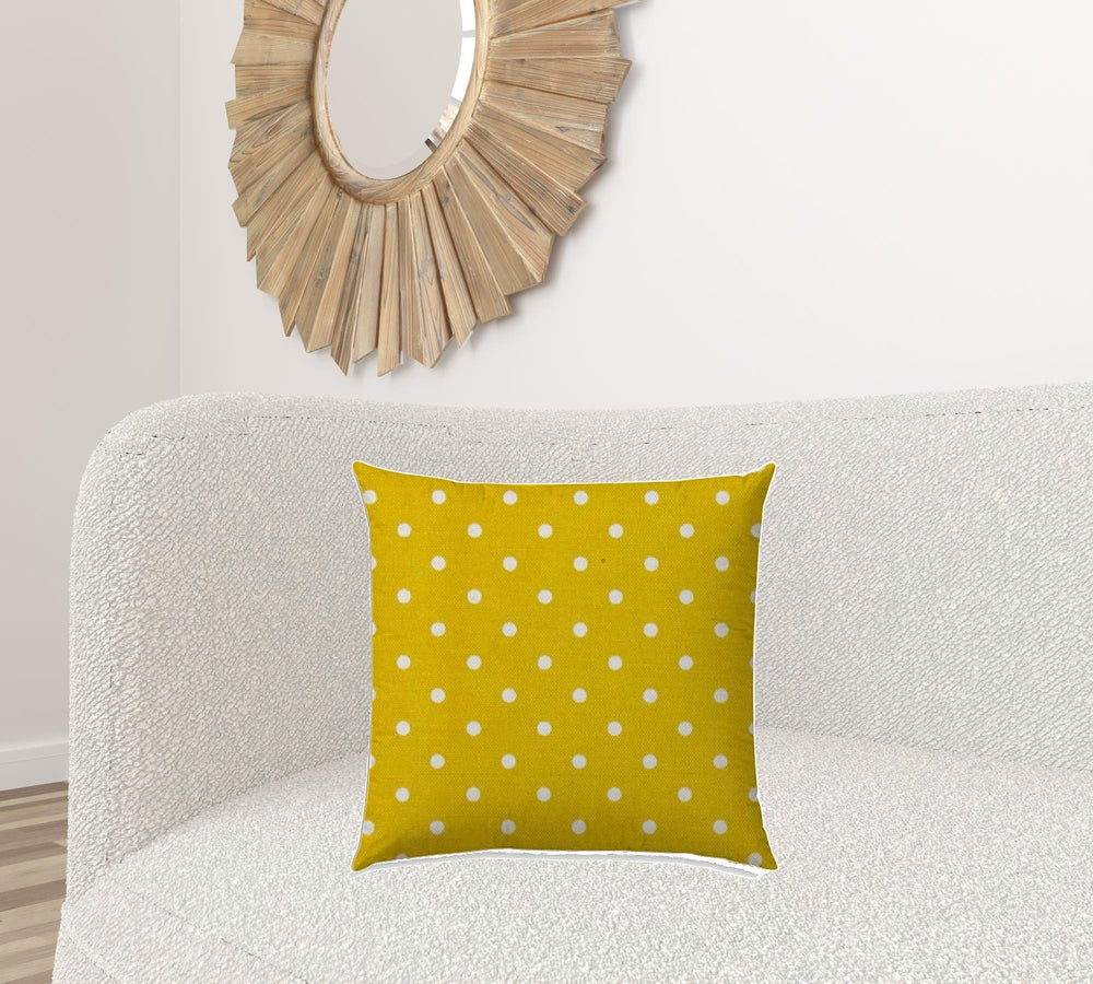 20" X 20" White And Yellow Blown Seam Polka Dots Throw Indoor Outdoor Pillow - Homeroots - Flyclothing LLC