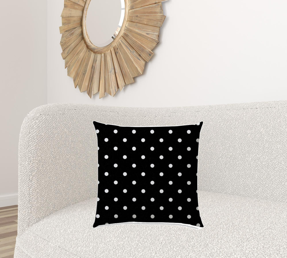 20" X 20" Black And White Blown Seam Polka Dots Throw Indoor Outdoor Pillow - Homeroots - Flyclothing LLC