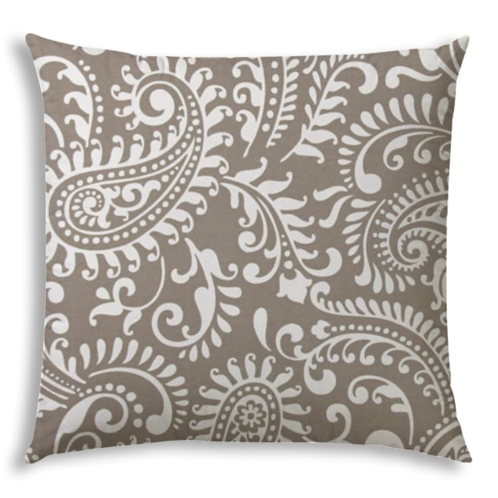 20" X 20" Taupe And White Blown Seam Paisley Throw Indoor Outdoor Pillow - Homeroots